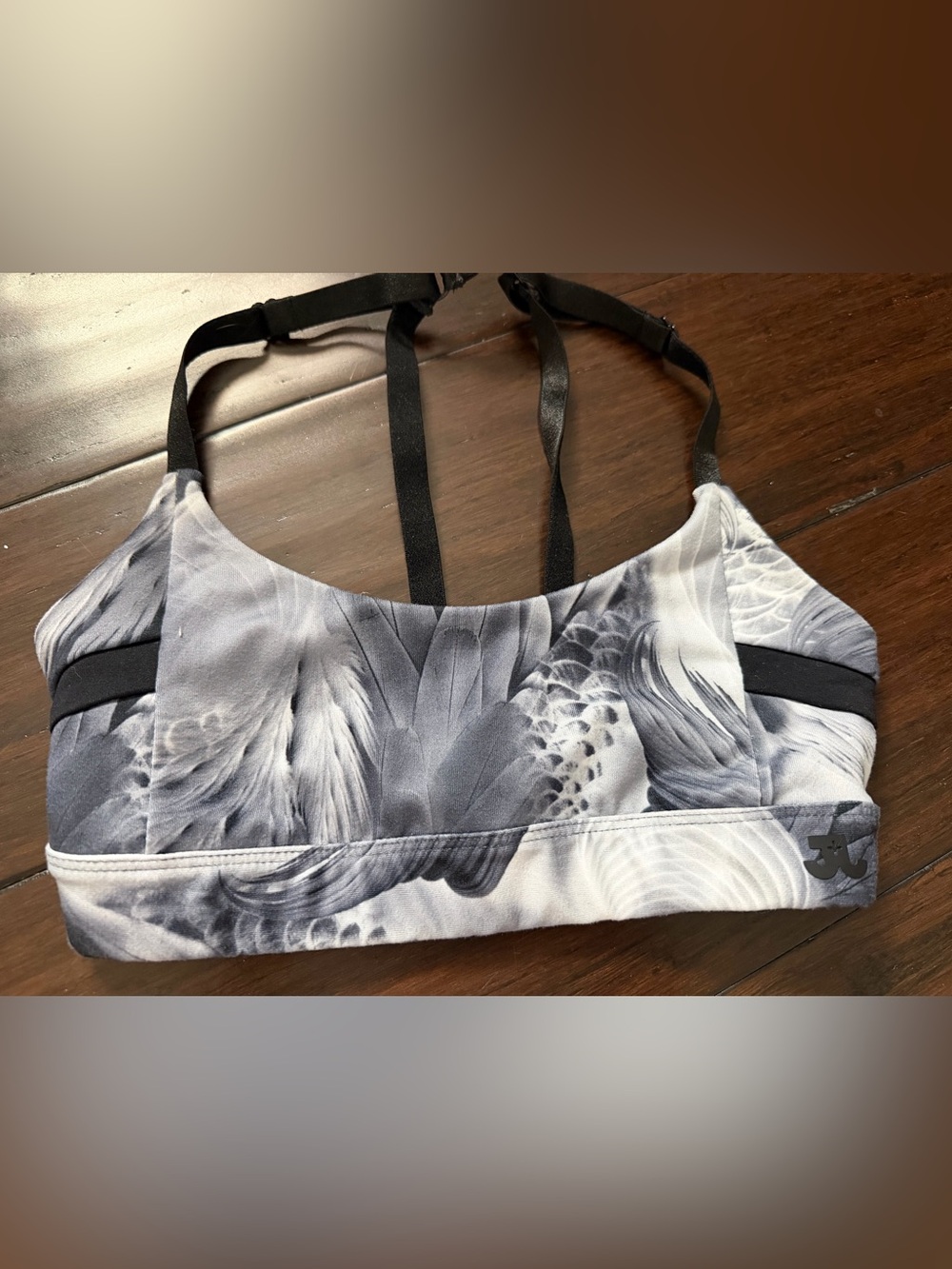 Jo+Jax Gray & White Feather Sports Bra with Black adjustable Straps CL Youth